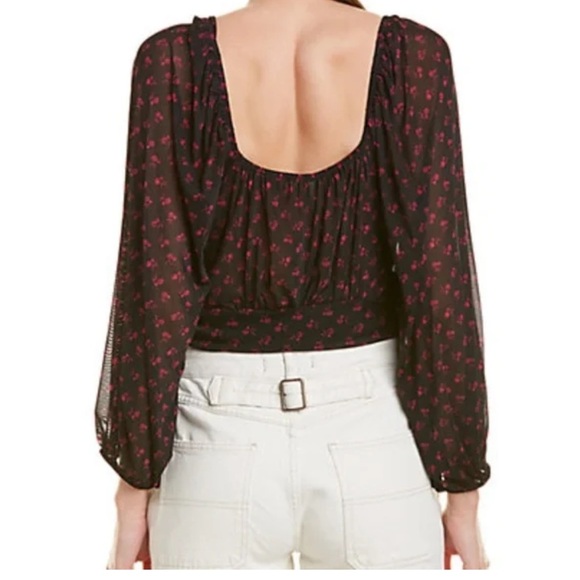 Free People Sweetie Pie Pink Black Mesh Top size S - Picture 3 of 6